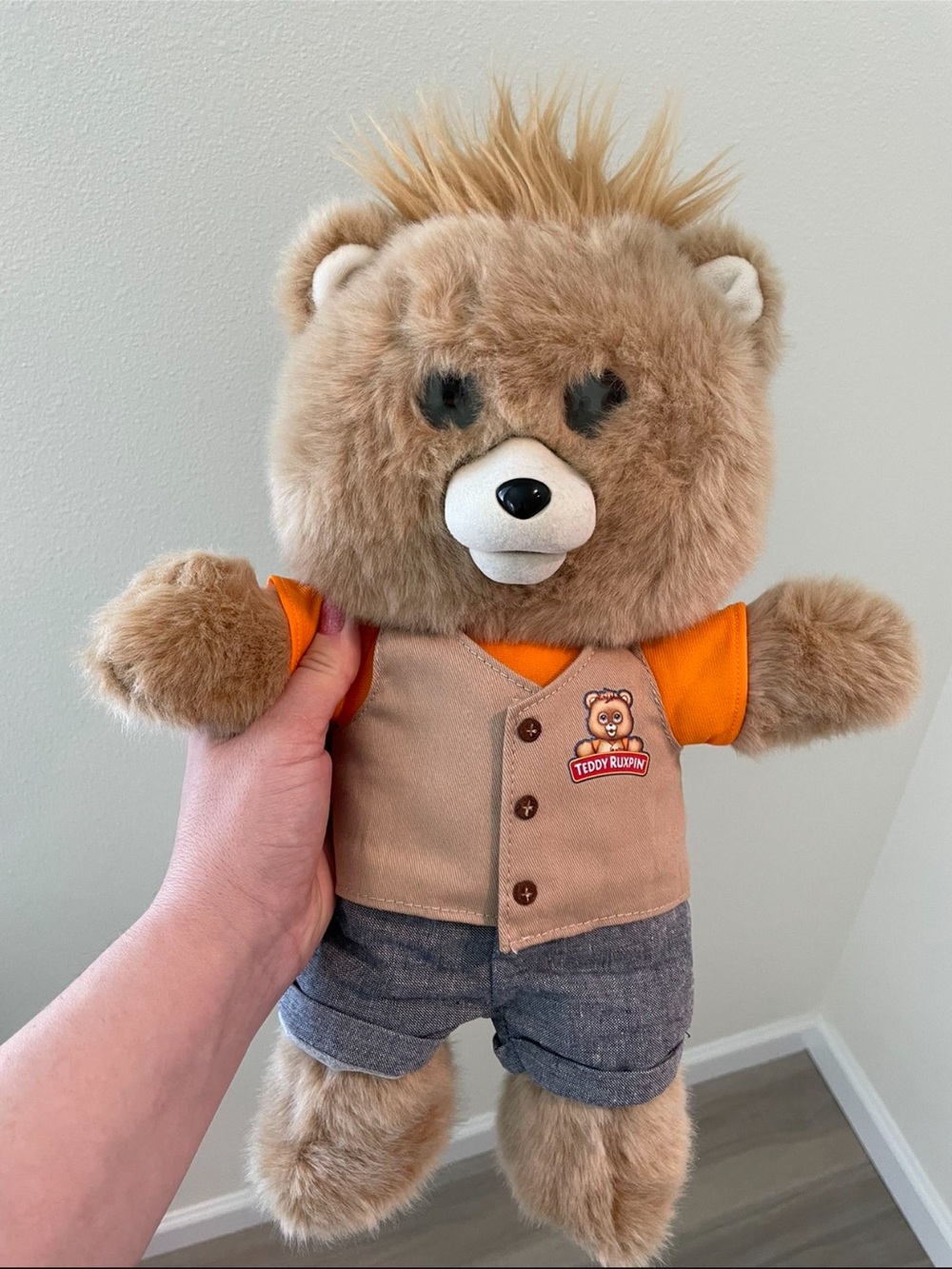 Teddy Ruxpin Plush Bear in Tan with Orange Shirt. Bear is original!